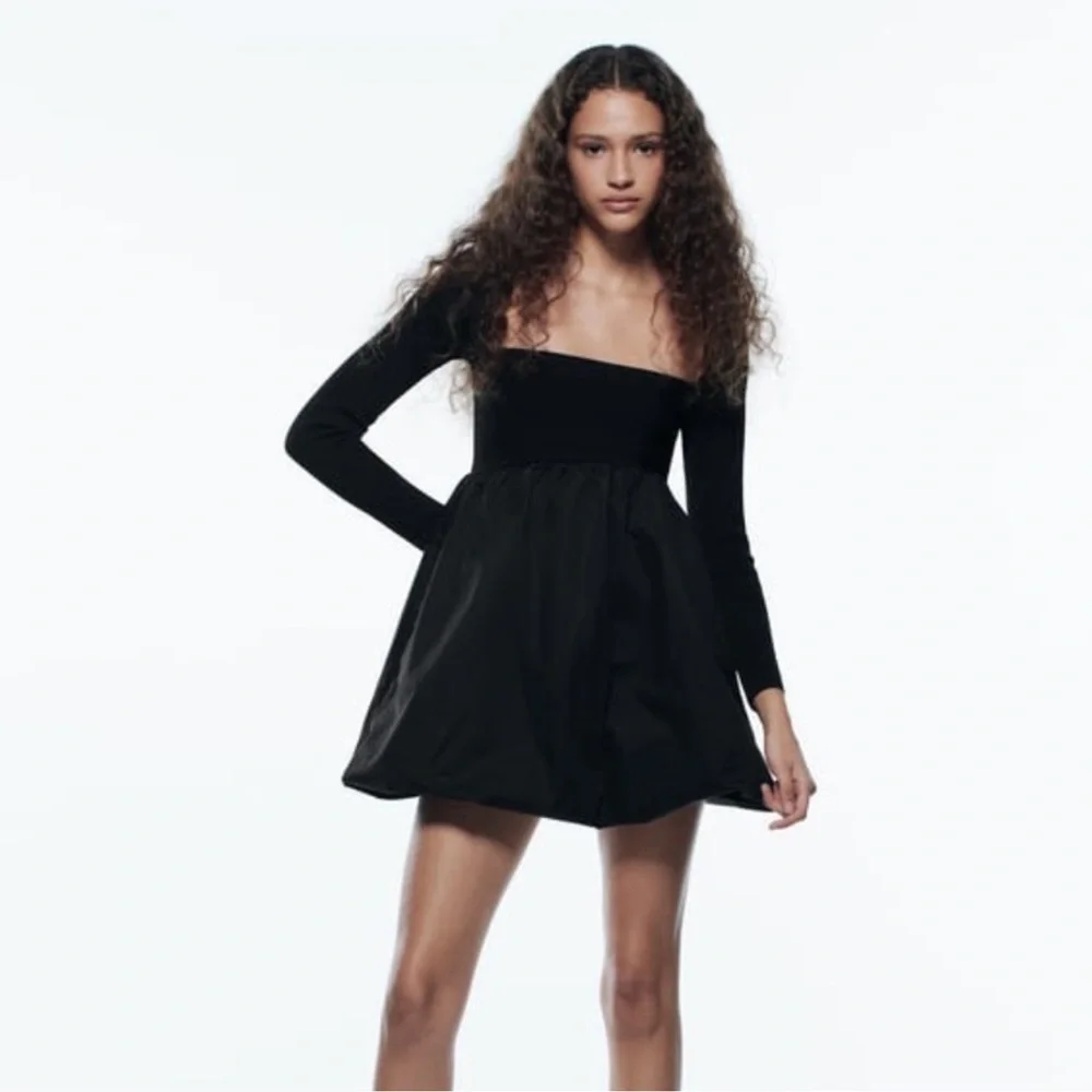 Zara Combination Knit Mini Dress Black - Picture 12 of 16